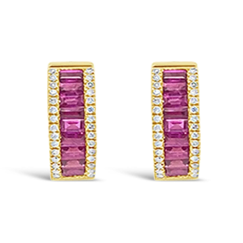 knot design earrings for women -Ruby & Diamond Huggie Hoop Earrings