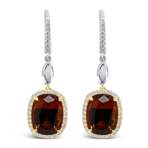 boho chic earrings for women -Spessartite Garnet & Diamond Earrings