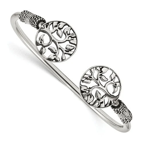 Ladies sunny topaz bracelets -Sterling Silver Antiqued Tree of Life Flexible Bangle Bracelet