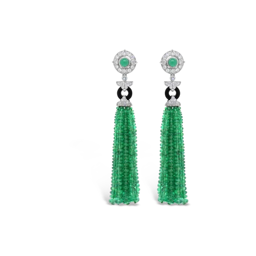 infinity design earrings for women -Emerald Bead Tassel Earrings