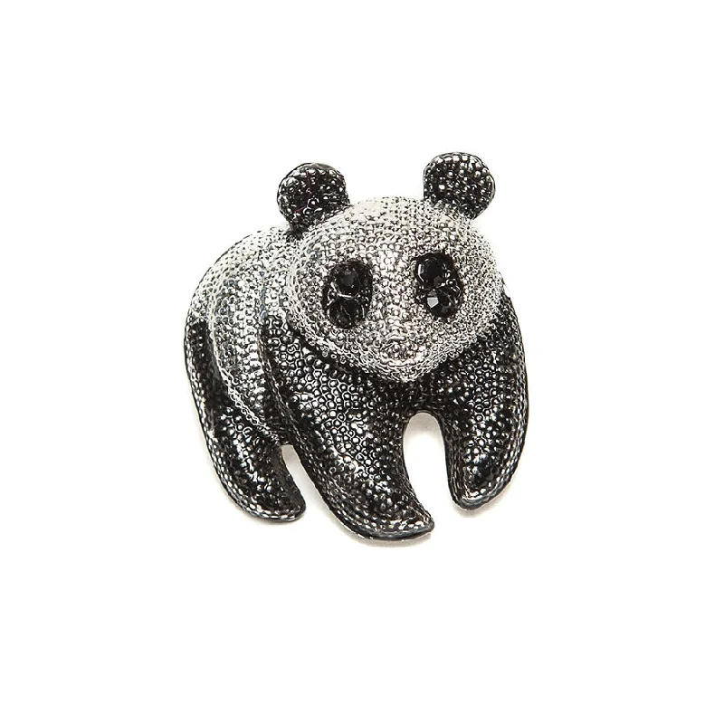 ladies silver brooch sodalite stones -Gorgeous Black and Silver Finish Panda Brooch