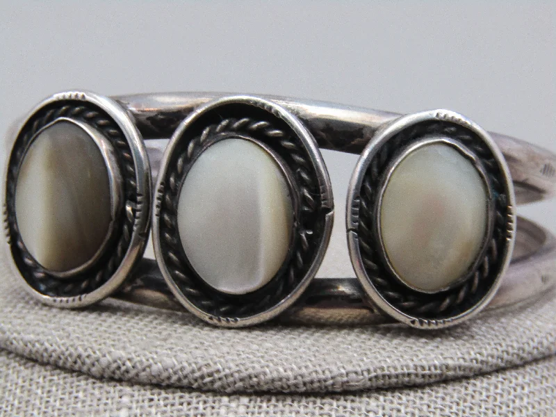 Ladies mighty elephant bracelets -Vintage Sterling Southwestern Mother-of-Pearl Bracelet, Cuff, 6.75"