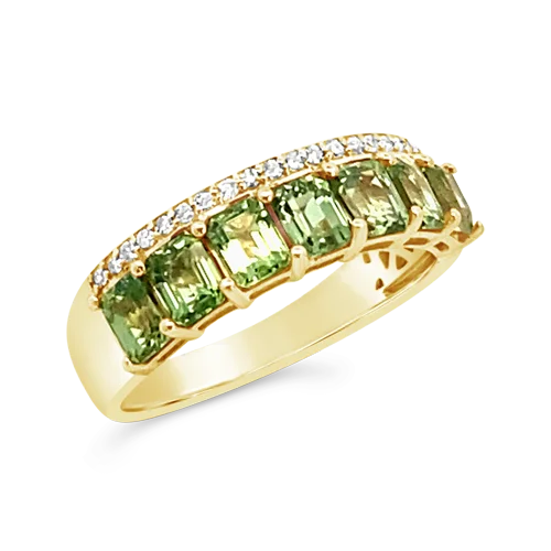 silver rings for women floral motifs -Green Sapphire & Diamond Ring