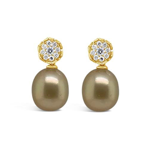 mosaic design earrings for women -Golden Pearl & Diamond Earrings