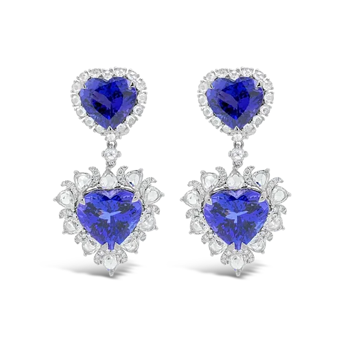 ladies white gold earrings swirls -Tanzanite & Diamond Heart Dangle Earrings