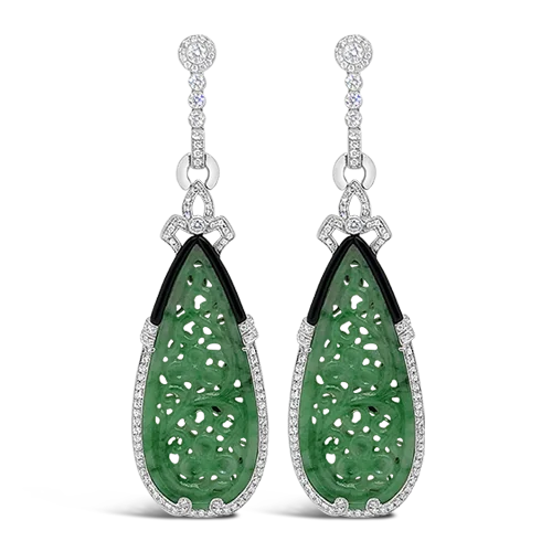 rope design earrings for women -Jade, Diamond & Onyx Dangle Earrings