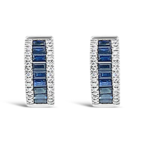 silver wave earrings for women -Sapphire & Diamond Huggie Hoop Earrings