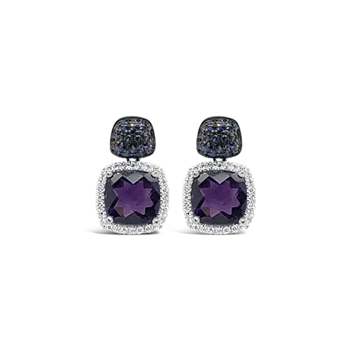 pearl drop earrings for women -Amethyst, Diamond & sapphire Earrings