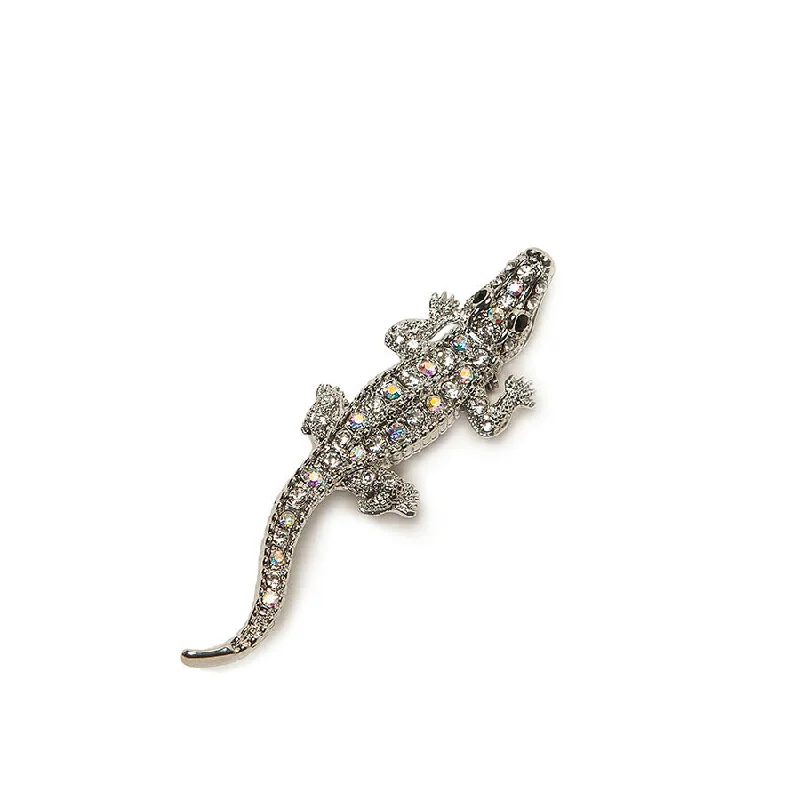 linked gem brooch for women -Diamante Sparkly Crocodile Brooch