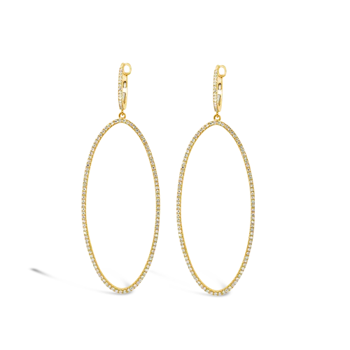 minimalist line earrings for women -Diamond Oval Dangle Earrings