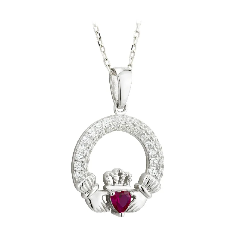 Ladies soft tone necklaces -July Birthstone Claddagh Necklace