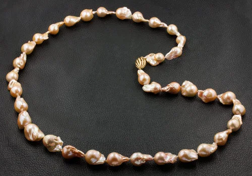 Ladies blossom charm necklaces -Peach Color Baroque Pearl Necklace