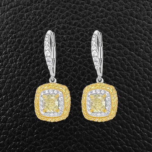 hammered texture earrings for women -Yellow & White Diamond Dangle Earrings