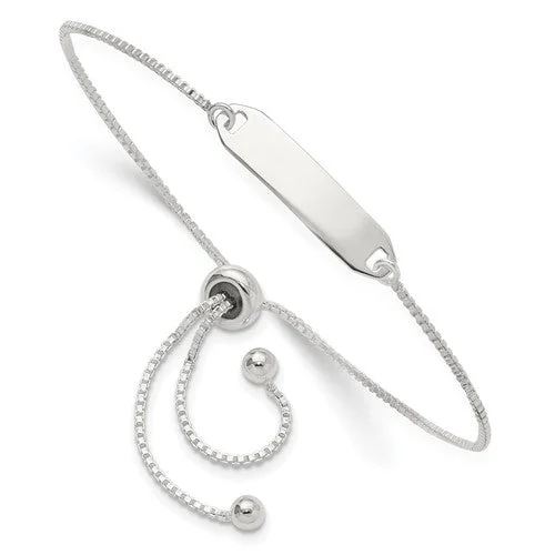 Ladies light chain bracelets -Sterling Silver Small ID Bar Tag Plate Adjustable Bolo Bracelet