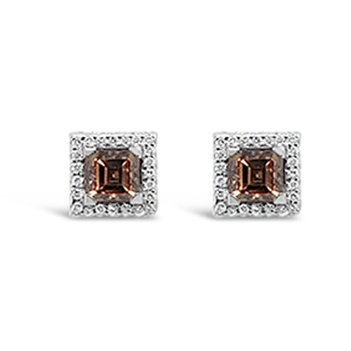 ladies white gold earrings pearls -Brown Diamond Estate Earrings