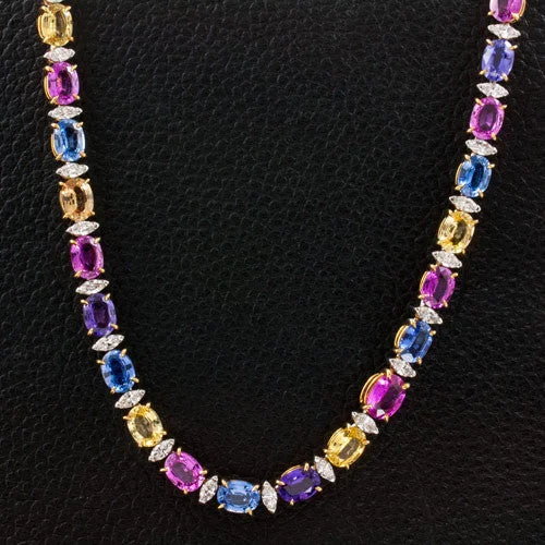 Ladies amethyst purple necklaces -Multicolor Sapphires & Diamond Necklace