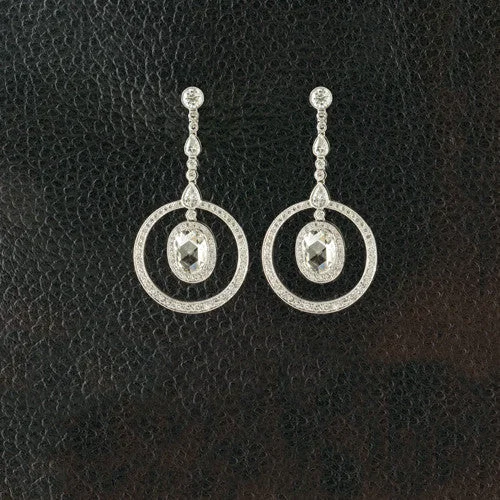 lace design earrings for women -Diamond Dangle Circle Earrings