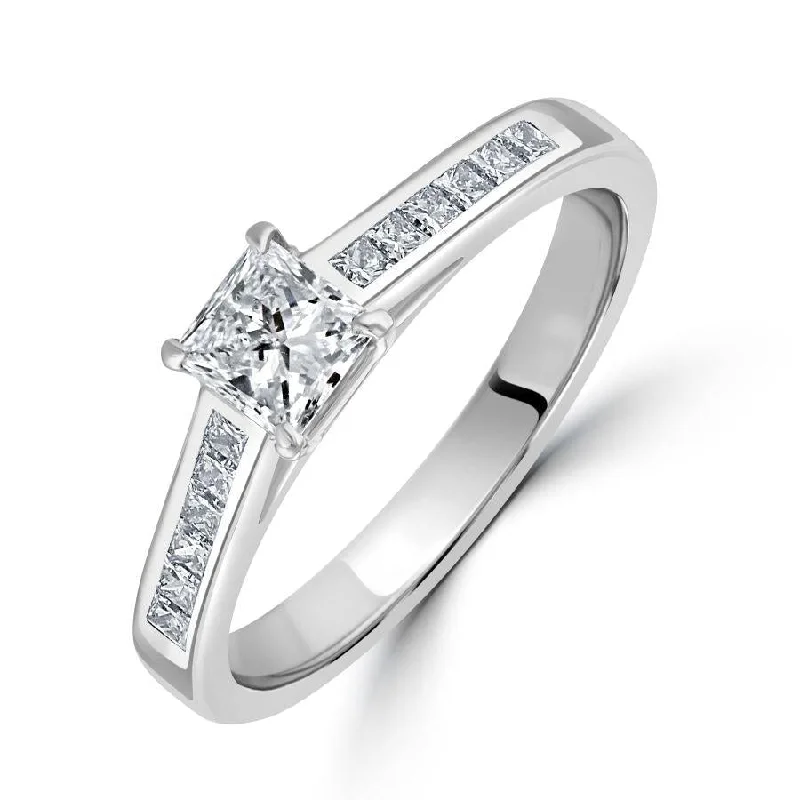 ladies formal rings evening wear -0.43ct Diamond Princess Cut Solitaire with diamond shoulders Platinum Ring