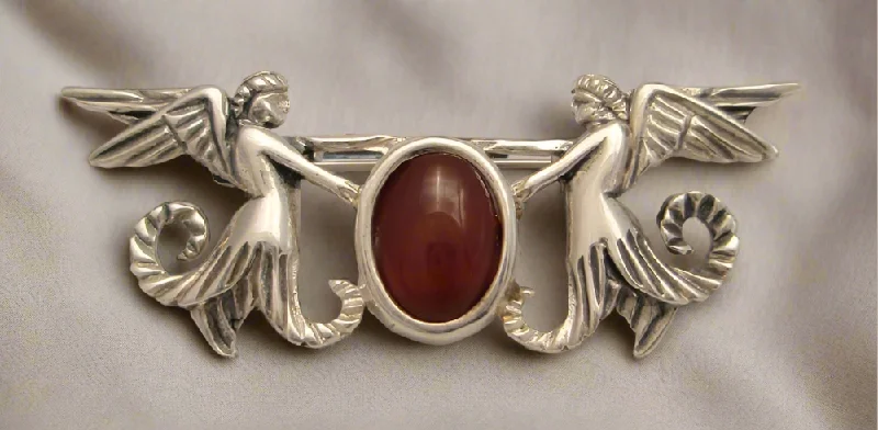 striped texture brooch for women -Greek Traditional Angels Brooch in Sterling silver with Carnelian (K-18)