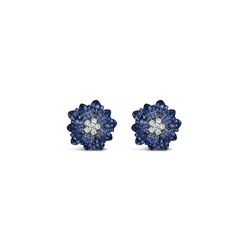 ladies gold earrings dog motifs -Blue Sapphire & Diamond Flower Earrings