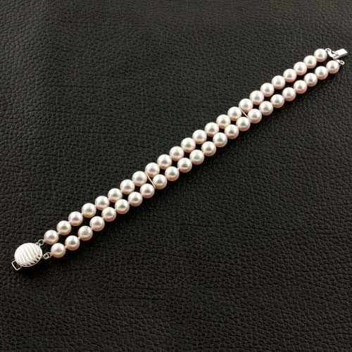 Ladies line charm bracelets -Double Row Cultured Pearl Bracelet