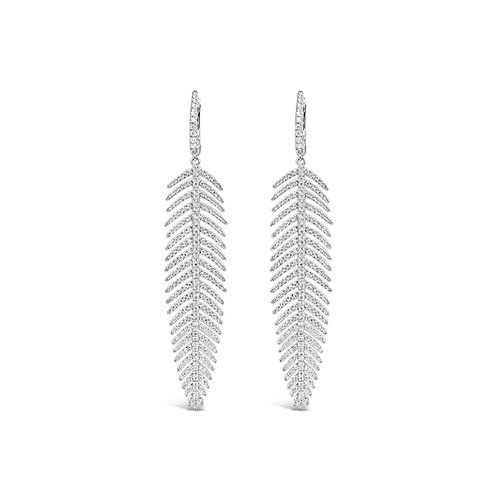 ladies silver earrings peridot stones -Diamond Feather Estate Earrings