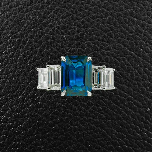 gold twist rings for women -Emerald cut Sapphire & Diamond Ring