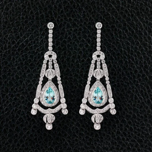 cross design earrings for women -Aquamarine & Diamond Chandelier Earrings