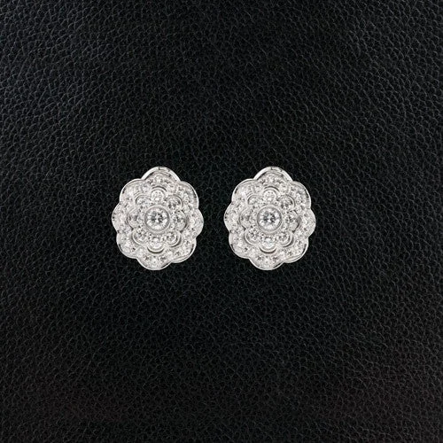 rose gold oval earrings for women -Diamond Cluster Earrings