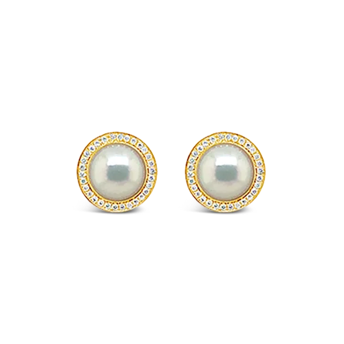 gold leaf design earrings for women -Pearl & Diamond Earrings