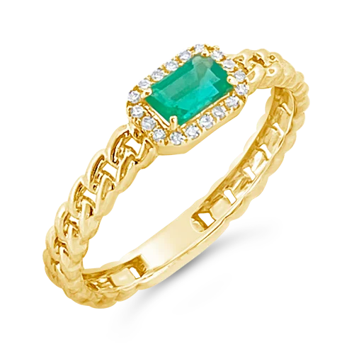 minimalist line rings for women -Emerald & Diamond Ring