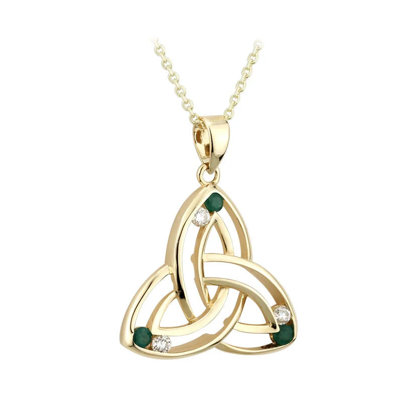 Ladies twilight radiance necklaces -14k Gold Diamond Emerald Trinity Knot Necklace