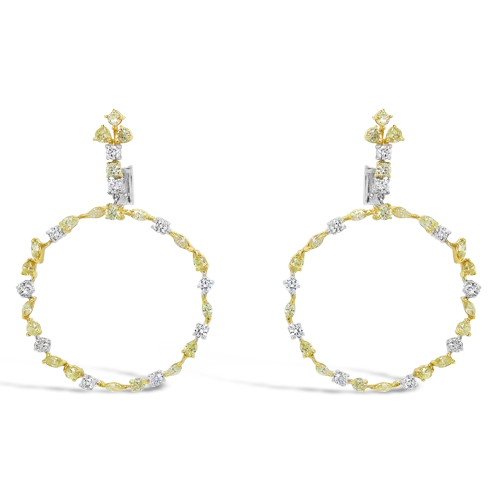 ladies gold earrings arrow design -Yellow & White Diamond Circle Dangle Earrings