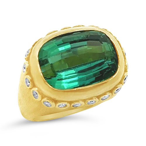 ladies rings rope textures -Green Tourmaline & Diamond Estate Ring