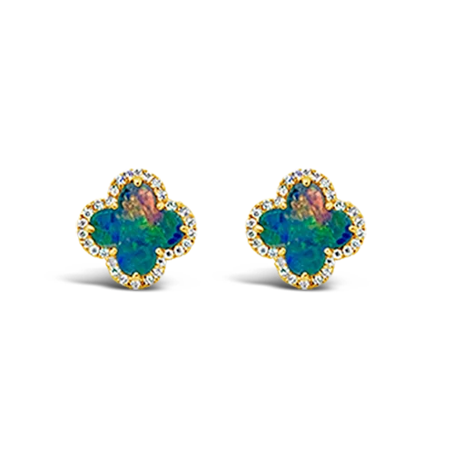 fringe earrings for women boho -Black Opal Clover Earrings