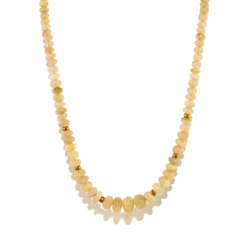 Ladies tiered layer necklaces -Welo Opal Beaded Necklace x 10k Gold Clasp