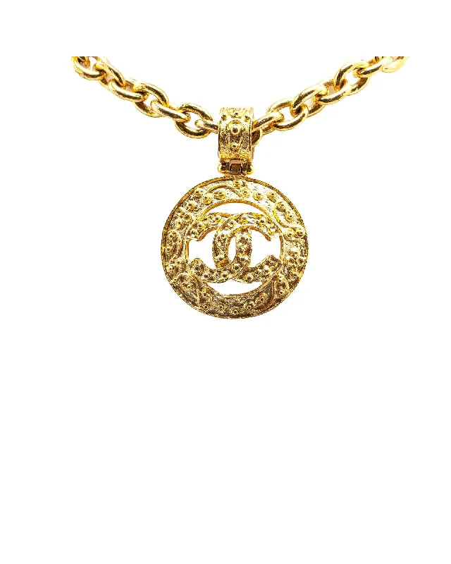 Ladies mixed hue necklaces -Gold Plated Round Pendant Necklace