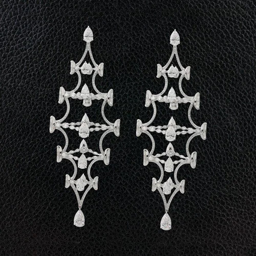 grid pattern earrings for women -Diamond Chandelier Earrings