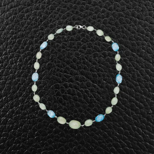 Ladies rugged leather necklaces -Blue Topaz & Prehnite Bead Necklace