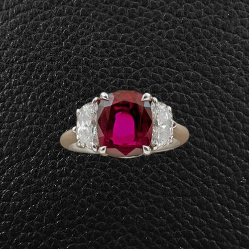 minimalist black rings for women -Cushion cut Ruby & Diamond Ring