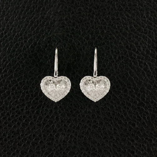 ladies gold earrings butterfly motifs -Diamond Heart shaped Dangle Earrings