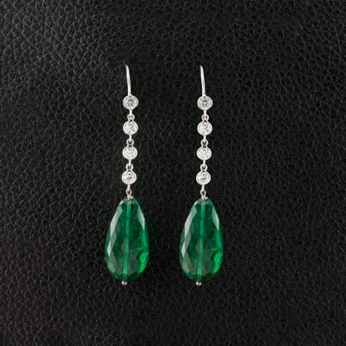 ladies silver earrings malachite stones -Emerald & Diamond Drop Earrings