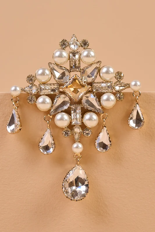 zigzag design brooch for women -Ivory Quadrant Crystal Pearl Brooch