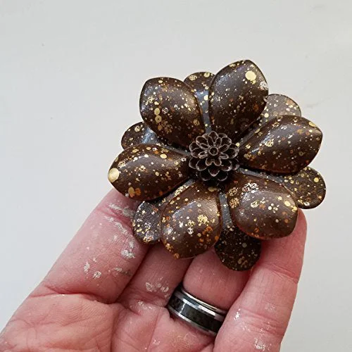 brushed gold brooch for women -Brown Flower Brooch Pin