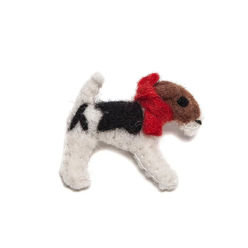 ladies tassel brooch stylish -Amica Felt Fox Terrier with Red Collar Brooch