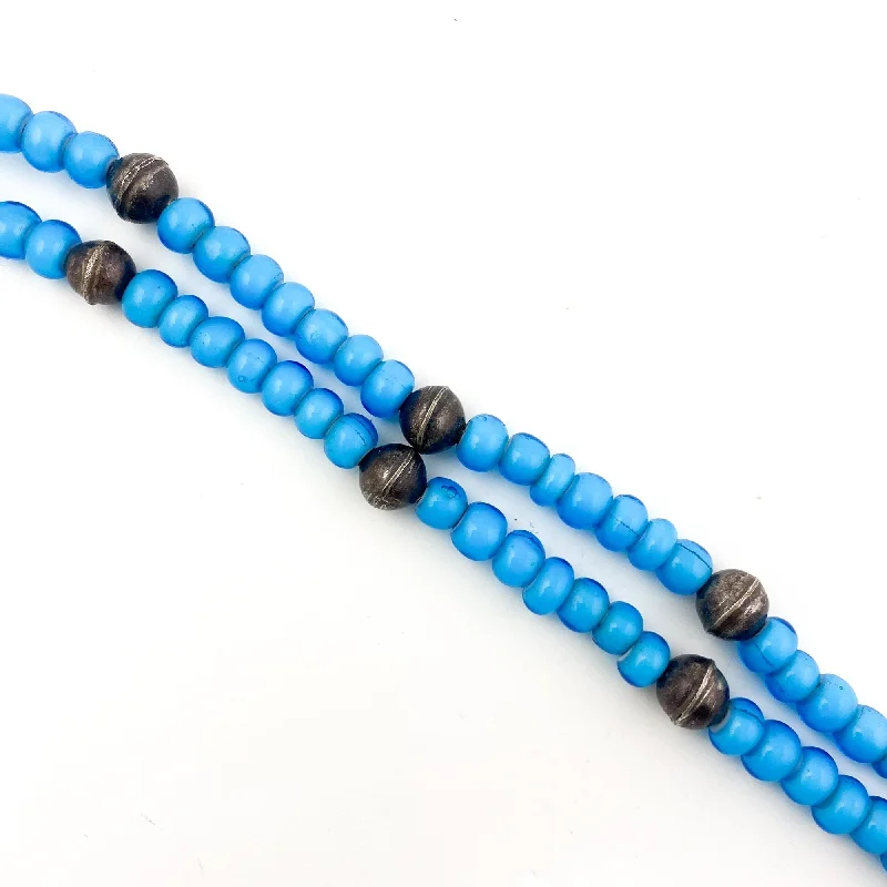 Ladies stellar star necklaces -Blue Trade Beaded Necklace