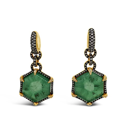 ladies gemstone earrings with pendants -Trapiche Emerald Dangle Earrings