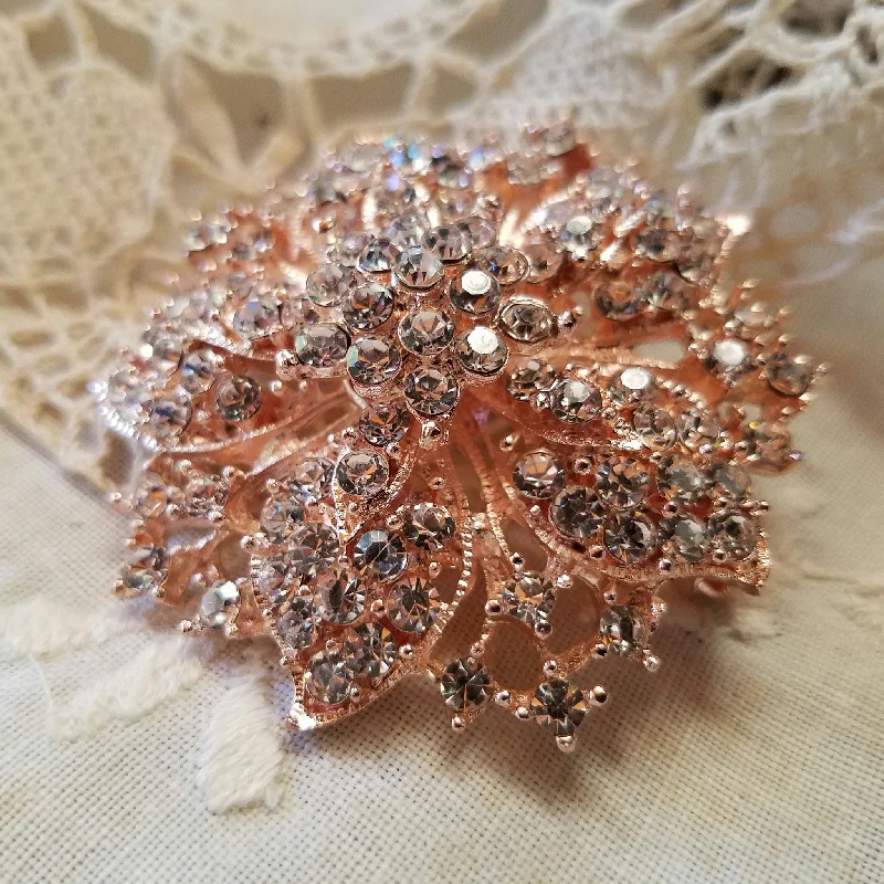 ladies silver brooch hematite stones -Rose Gold Tone Rhinestone Flower Embellishment or Brooch