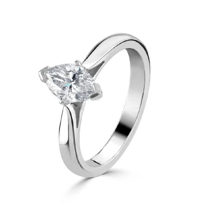 modern rings for women sleek style -Platinum solitaire marquise cut dimaond ring