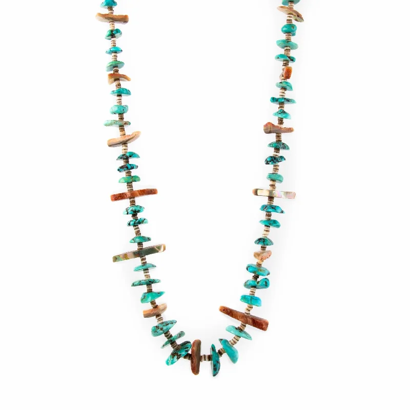 Ladies sleek deco necklaces -Turquoise Shell Beaded Necklace